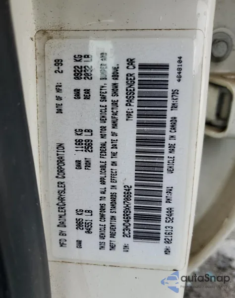 1999 Chrysler Concorde Lx из США, поврежденный, VIN 2C3HD46R9XH706642